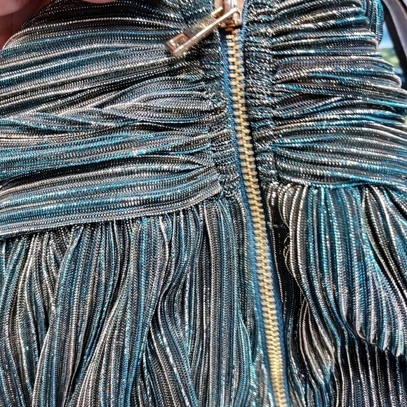 Lulu's Teal metallic mini skater cocktail dress rn 155839 med - Picture 12 of 14